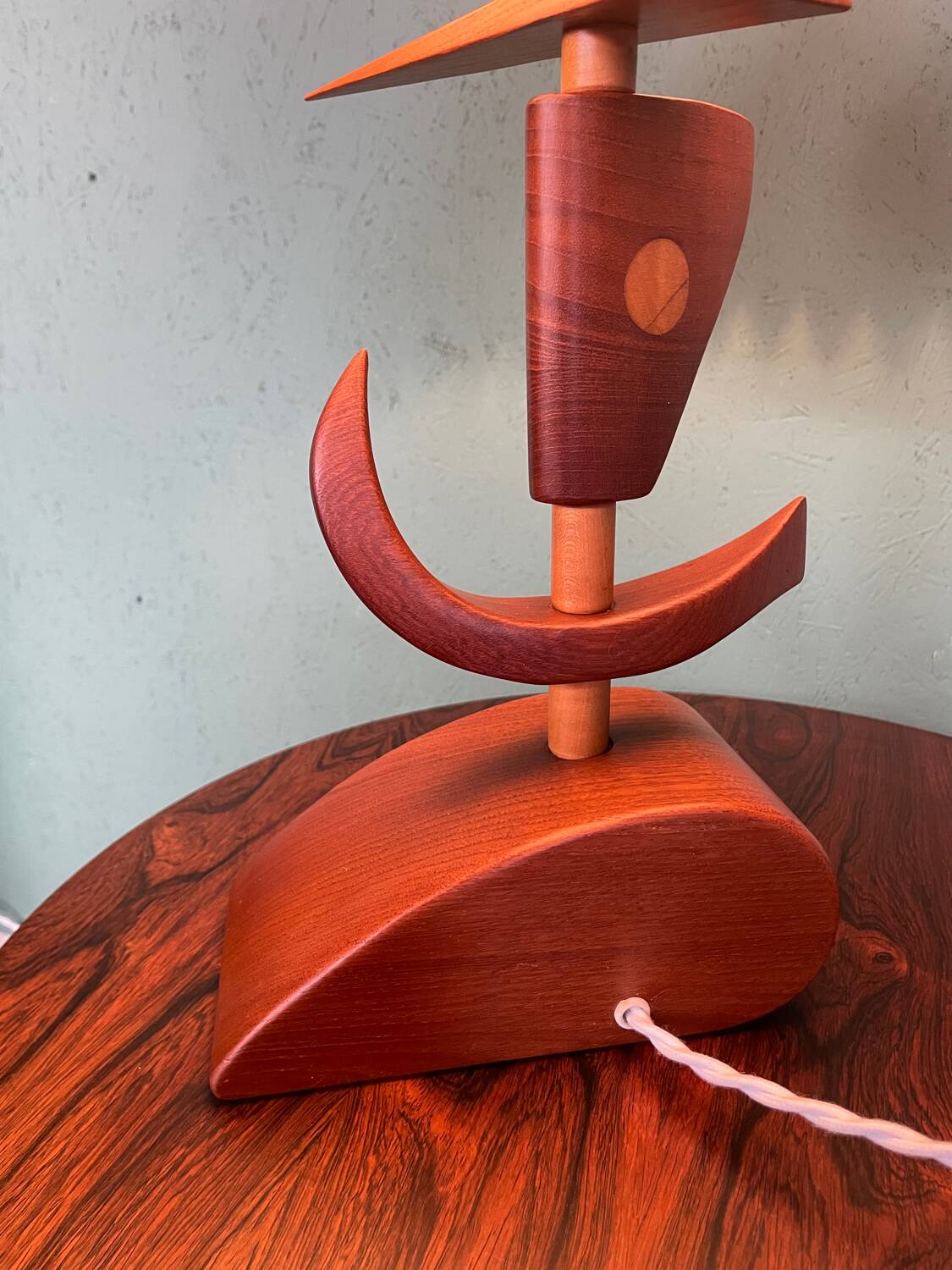 Vintage mid-century modern Danish sculptural teak table lamp