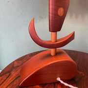 Vintage mid-century modern Danish sculptural teak table lamp