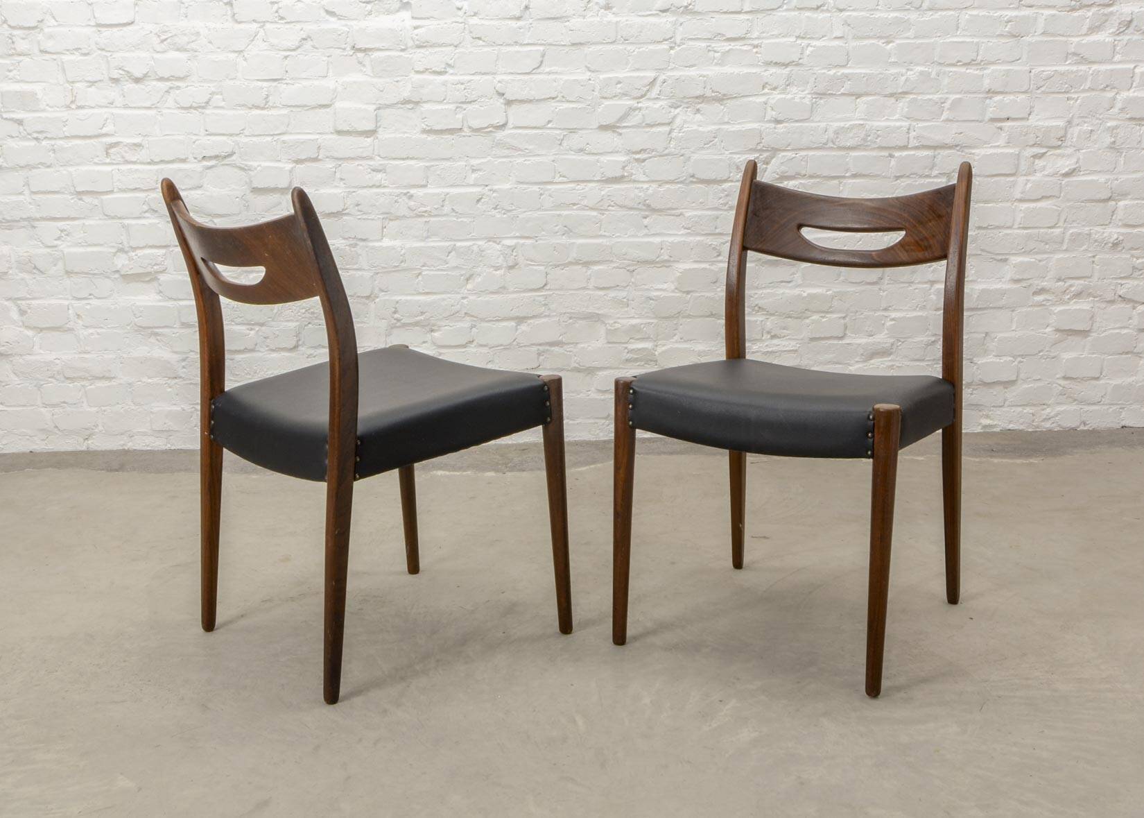 Teak and Black Leatherette Vintage Design Dining Chairs, 1960s