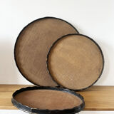 Set of 3 large vintage patinated wooden trays