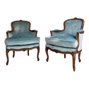 Paire de fauteuils en - velours bleu