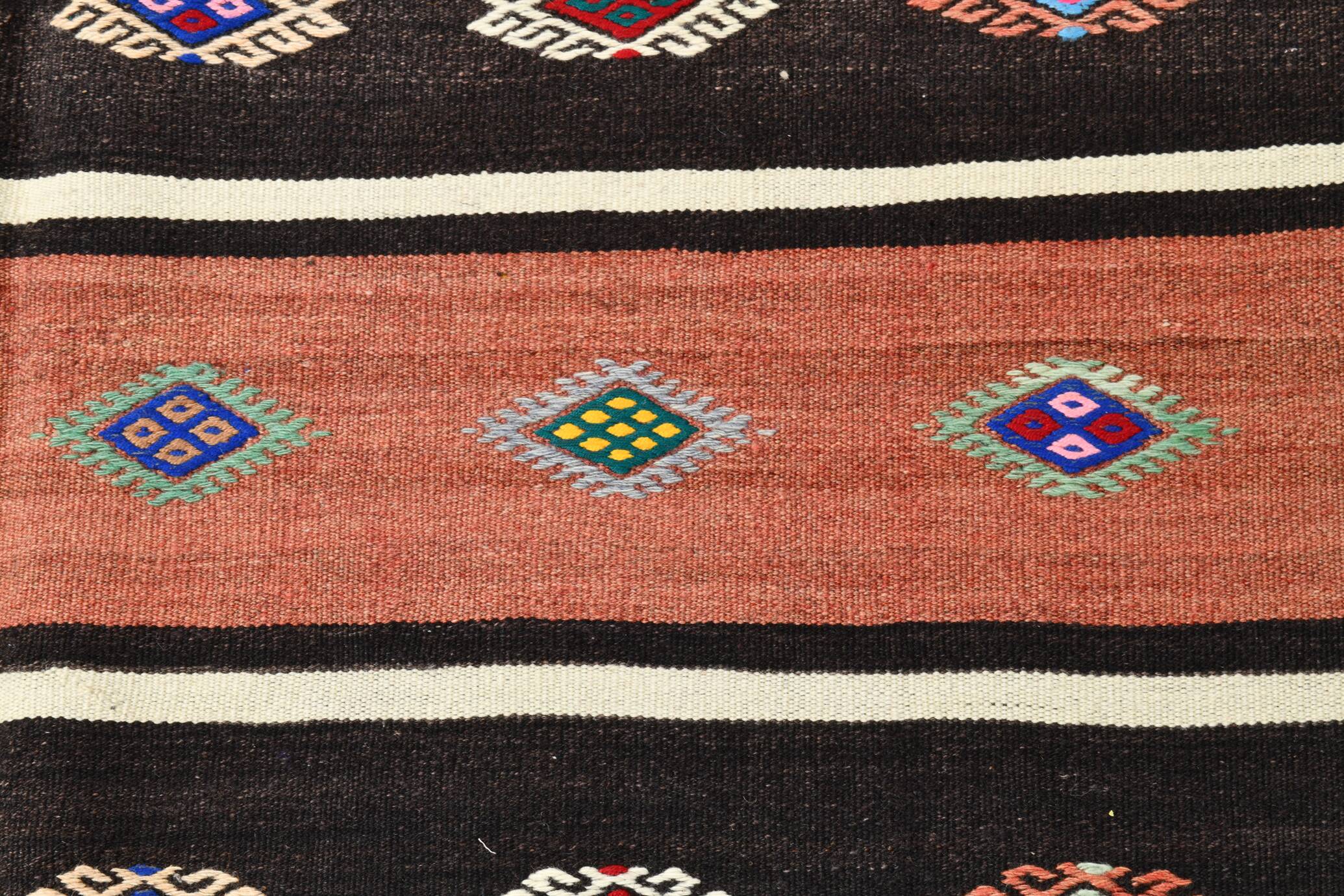 Light Red & Dark Brown Striped Kilim Rug, 168x264Cm