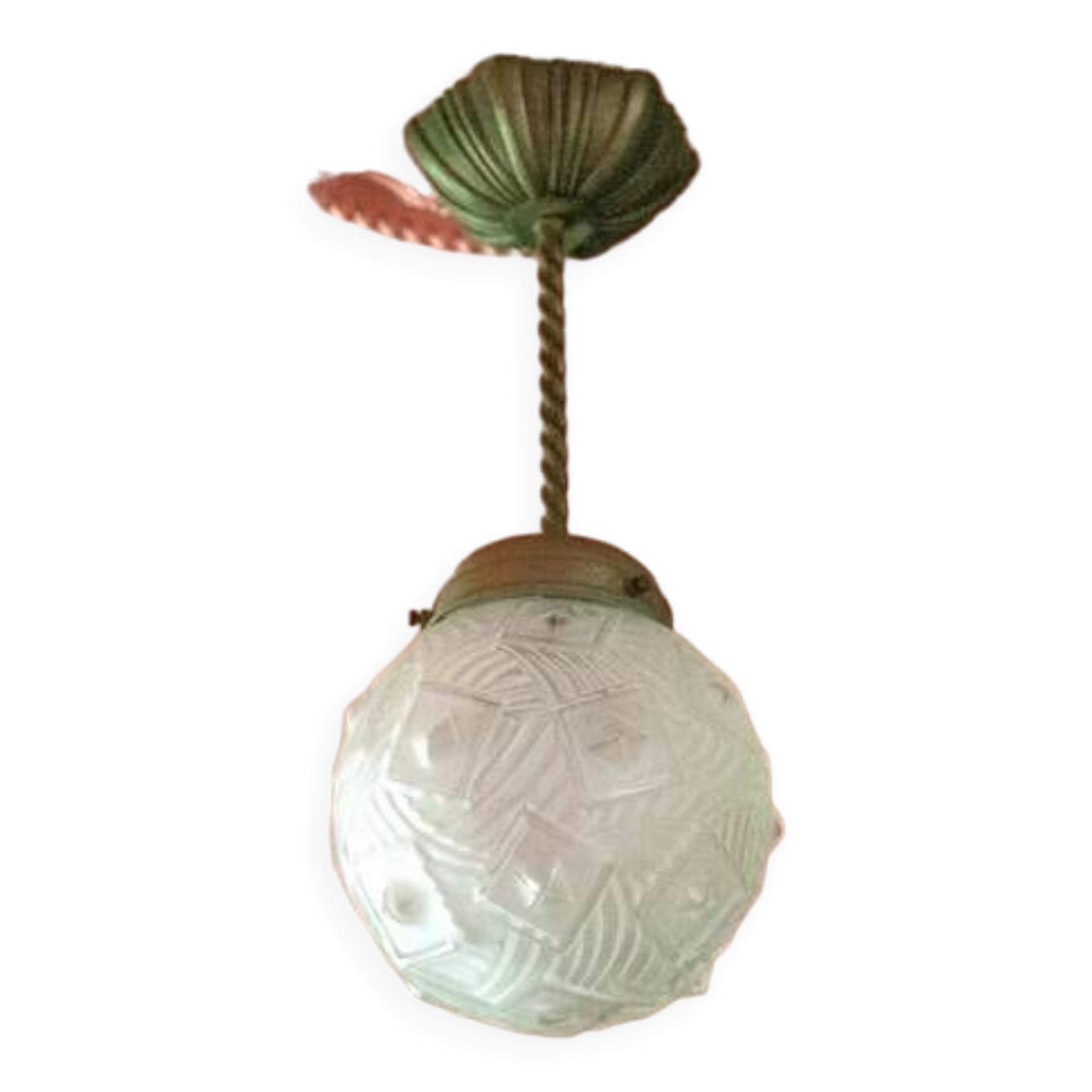 Art deco suspension, art deco molded glass ball suspension, ceiling lamp, ceiling lamp