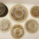 Dessert service 12 plates and vintage space age smoked glass dish