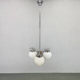 Art Deco Chandelier, Chrome, Walnut & Glass, 1930s