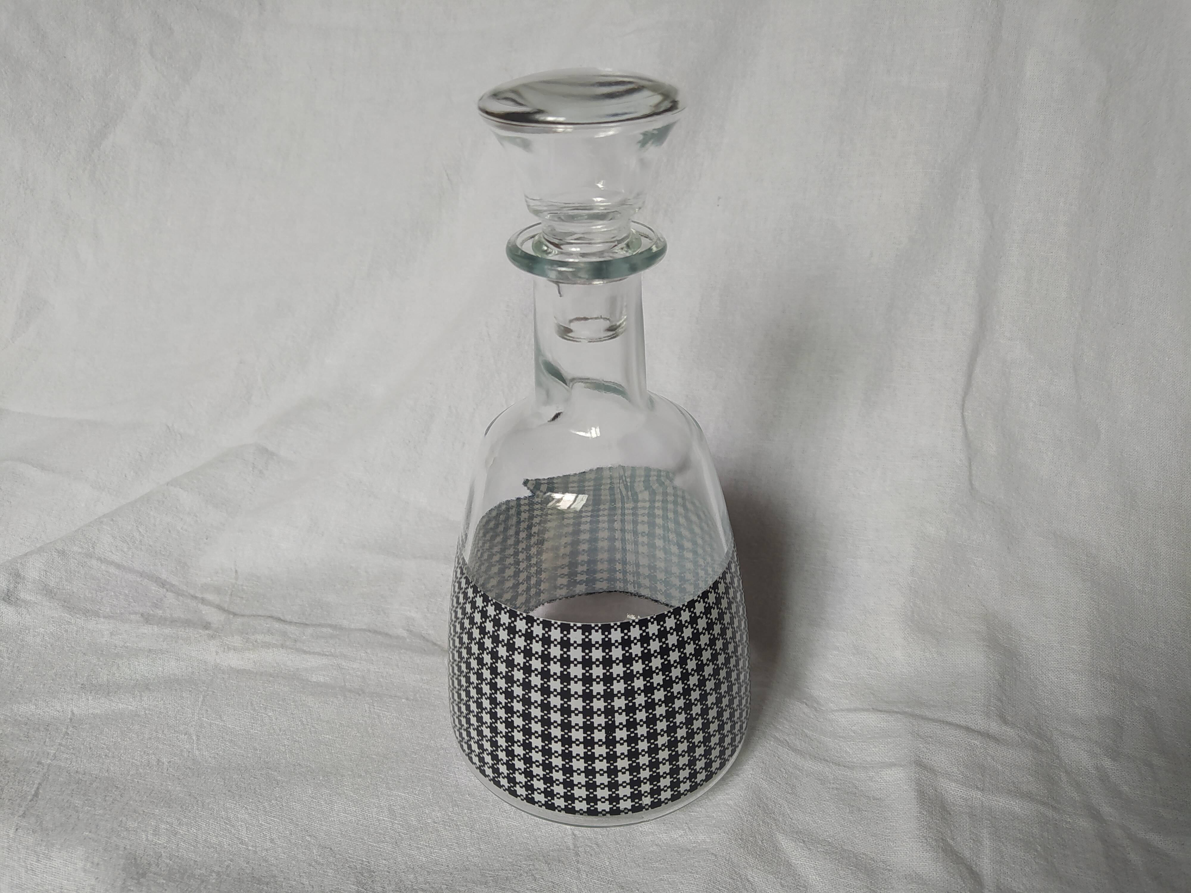 Set of 2 black and white houndstooth glass carafes from the Arques crystal factory. Rare.