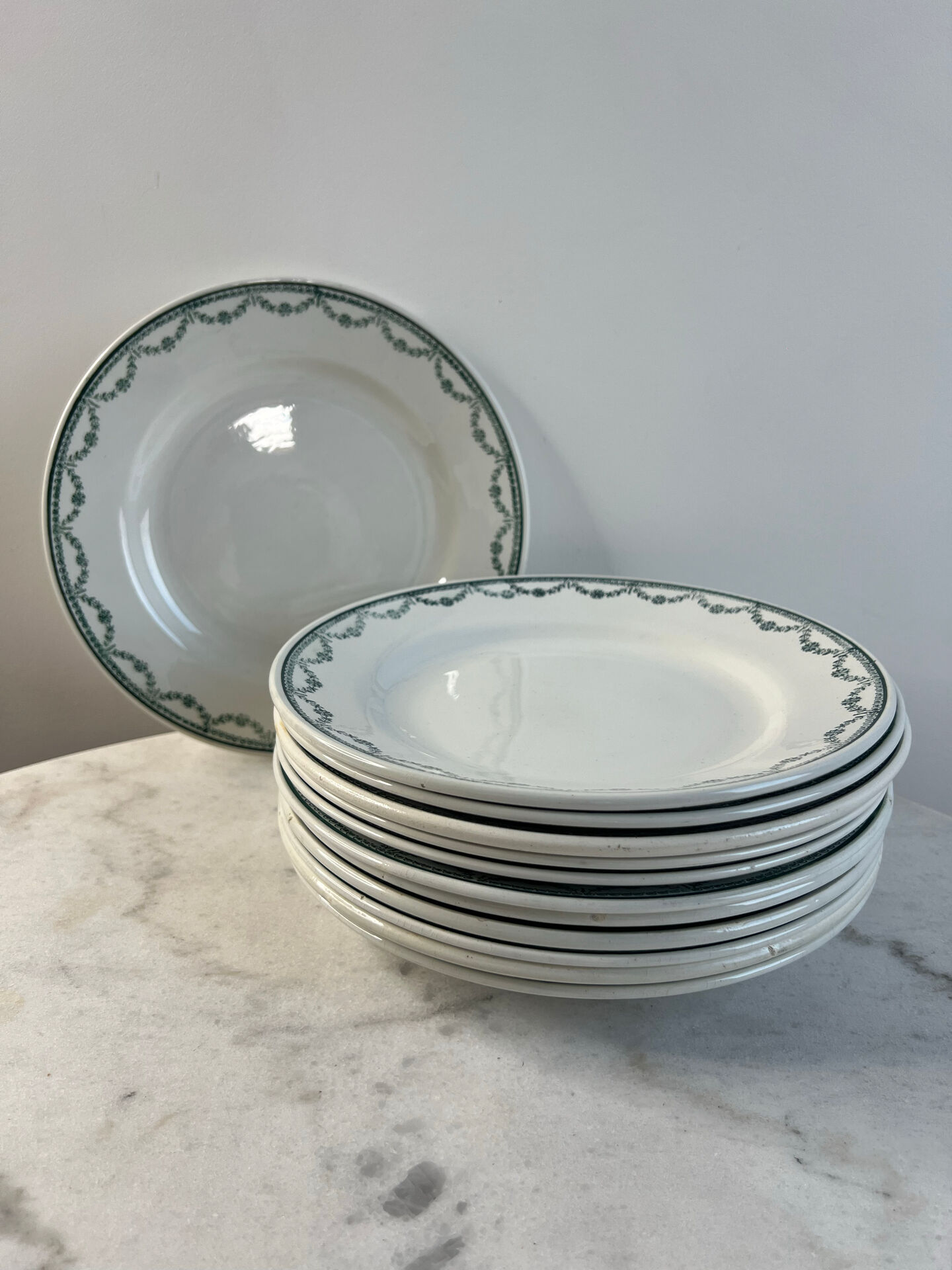 Set of 12 flat plates in Saint Amand earthenware, 22.5cm.