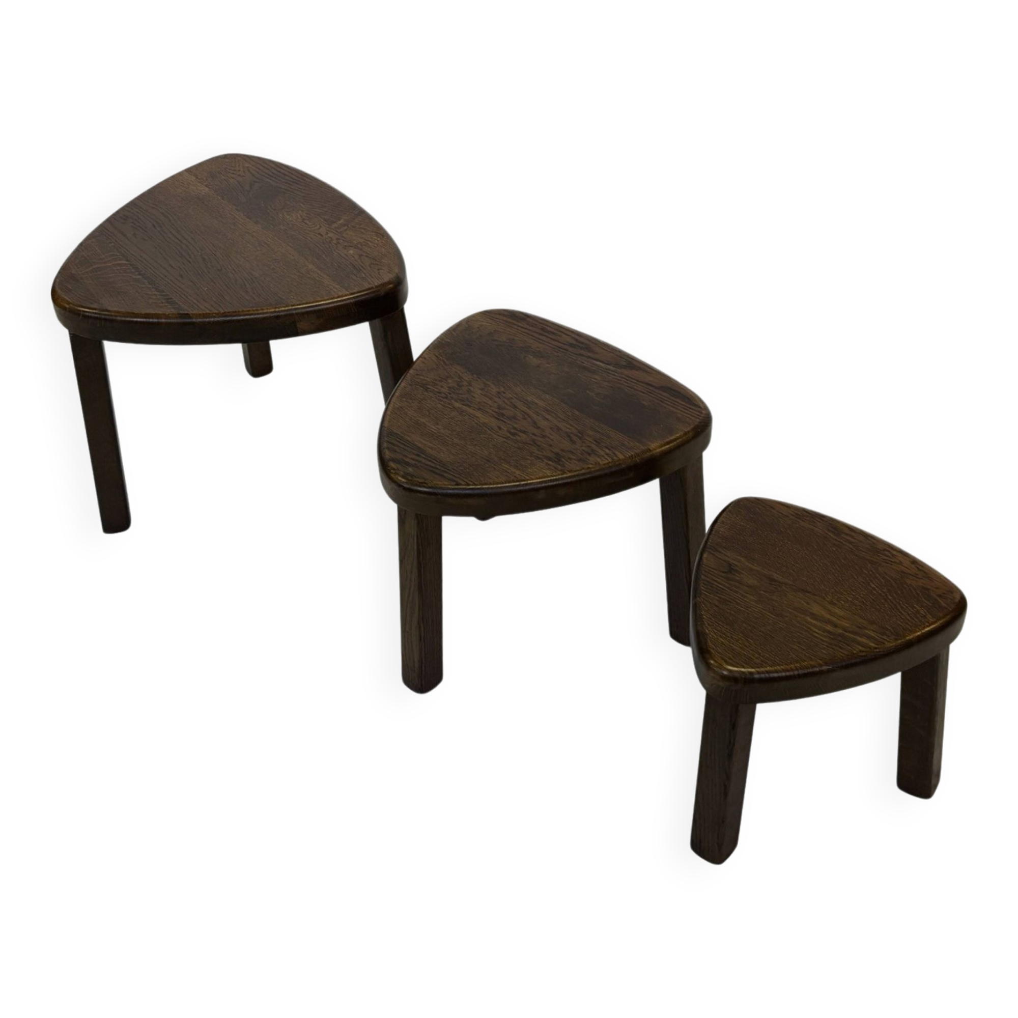 Set of 3 brutalist oak oval side or nesting tables 1970s