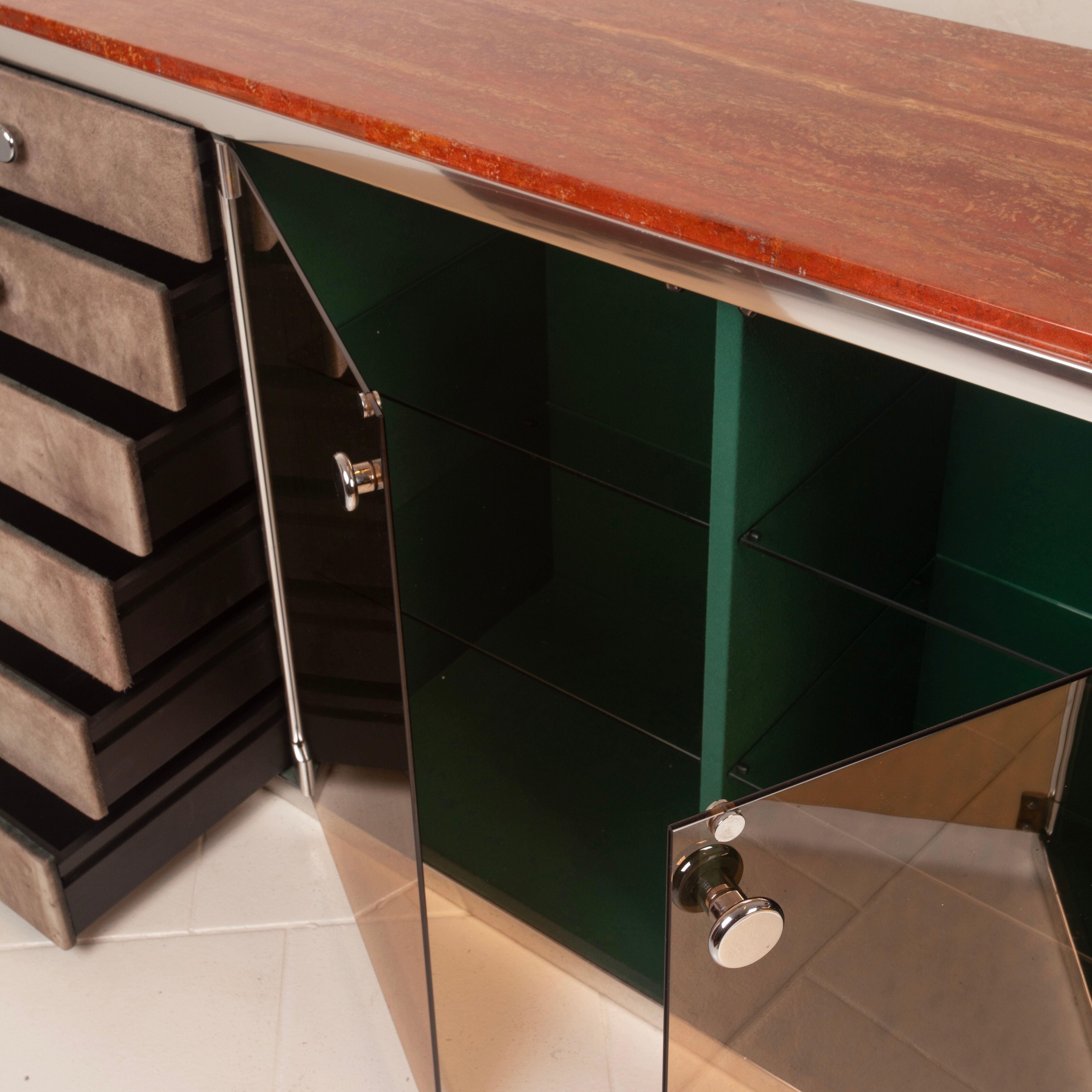 Guido Faleschini Astro Marble and Leather Sideboard for i4 Mariani 1979