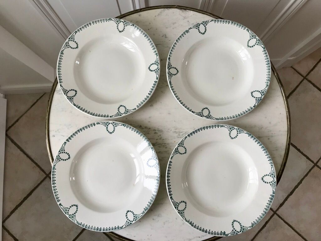4 hollow plates Terre de Fer Saint-Amand early twentieth century