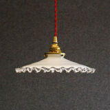 White opaline pendant light with crenellated edges