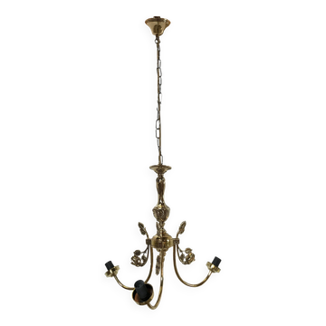 Polished Solid Brass Pendant Chandelier with Three Arms