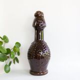 Vintage brown glazed stoneware bottle / decanter