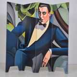 Vintage screen made up of 4 wooden panels reproducing the painting by tamara de lempicka 1925.