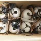 1970 white opaline tulip cone pendant lights (6 available)
