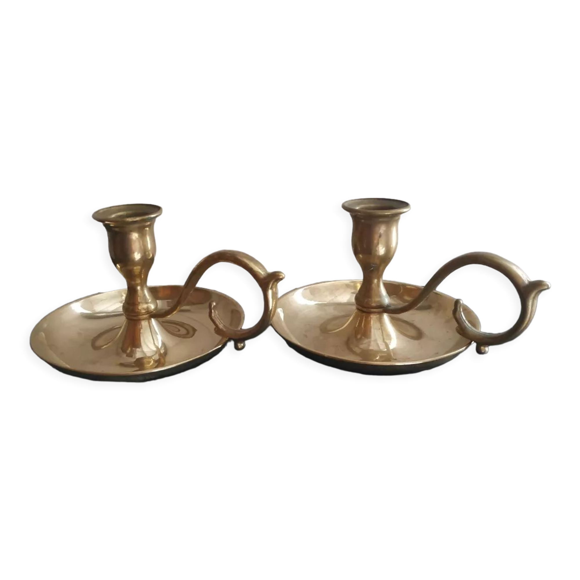 Duo of brass candle holders