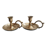 Duo of brass candle holders