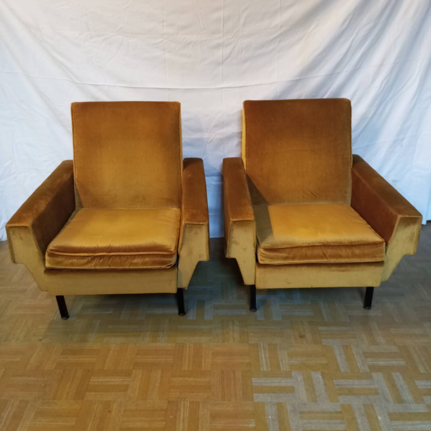 Vintage yellow velvet armchairs