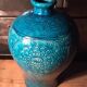 Vase enamelled turquoise blue floral decoration