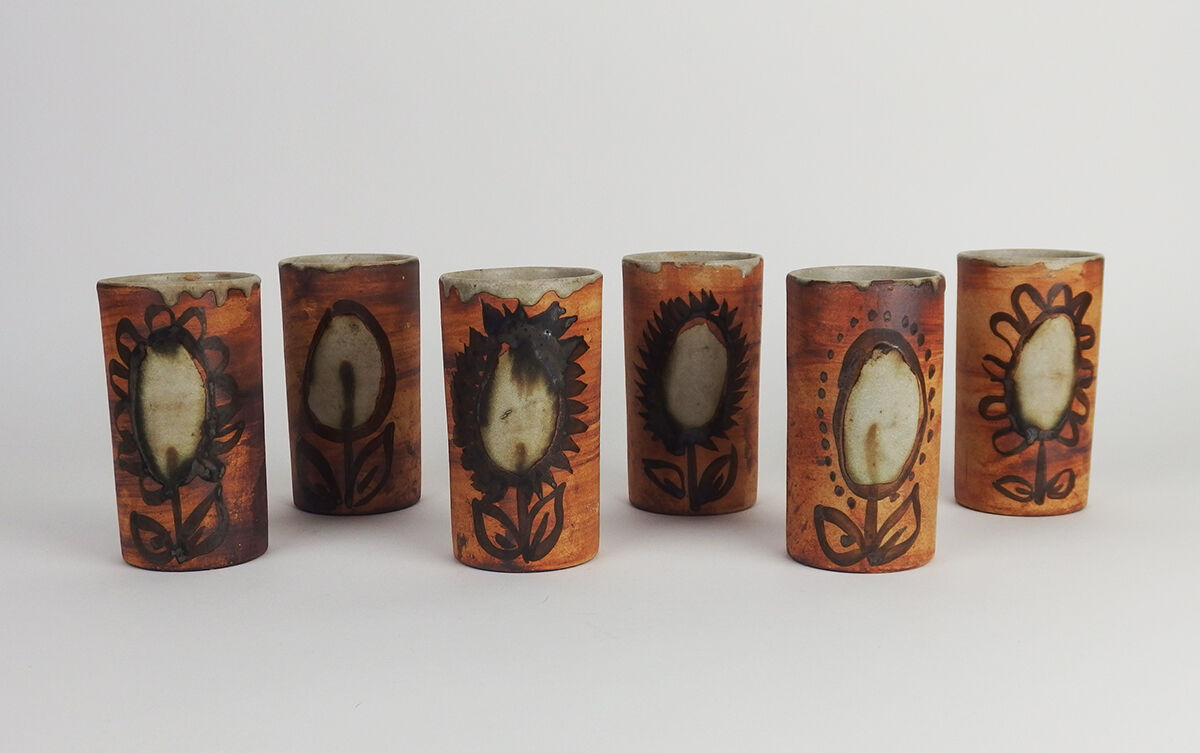 Set of six ceramic cups by "The Dove"