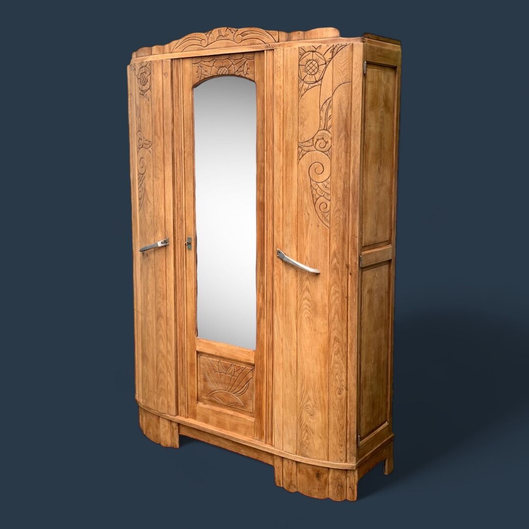 Parisian art deco wardrobe solid raw oak 1930