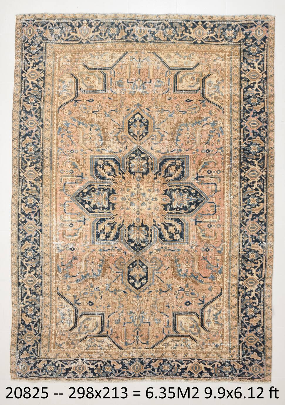 Vintage Cream & Navy Blue Persian Rug, 213x298Cm
