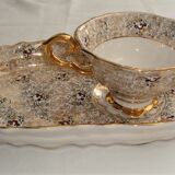 Golden breakfast service tray and cup faience made in italy