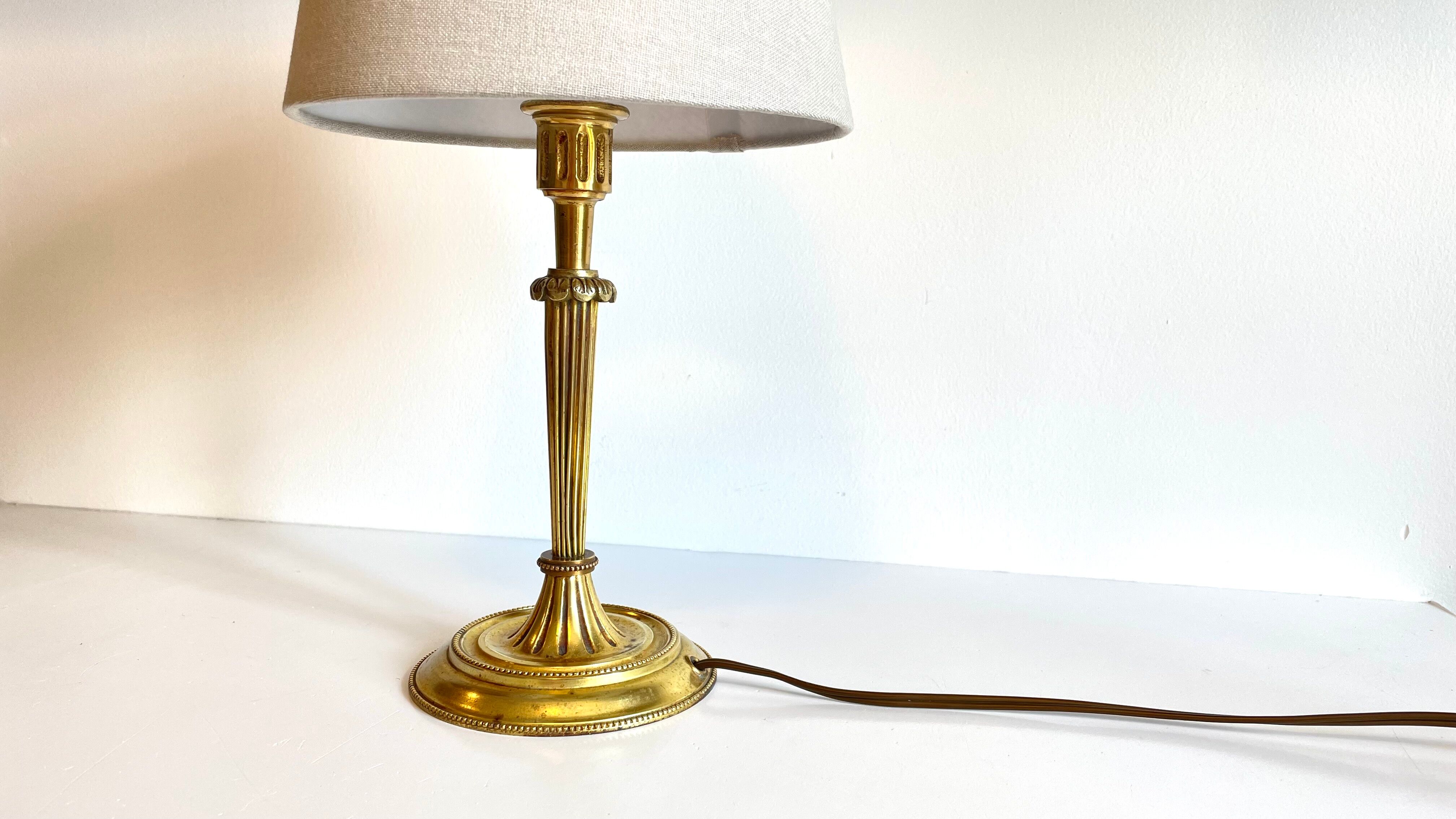 Lamp solid brass and vintage fabric