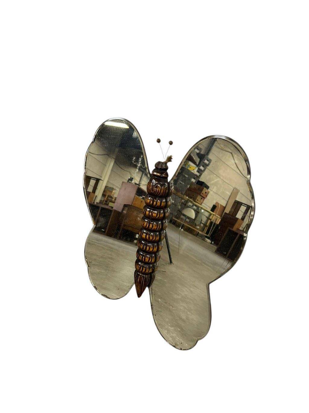 Vintage wall mirror "Butterfly" with wooden accent