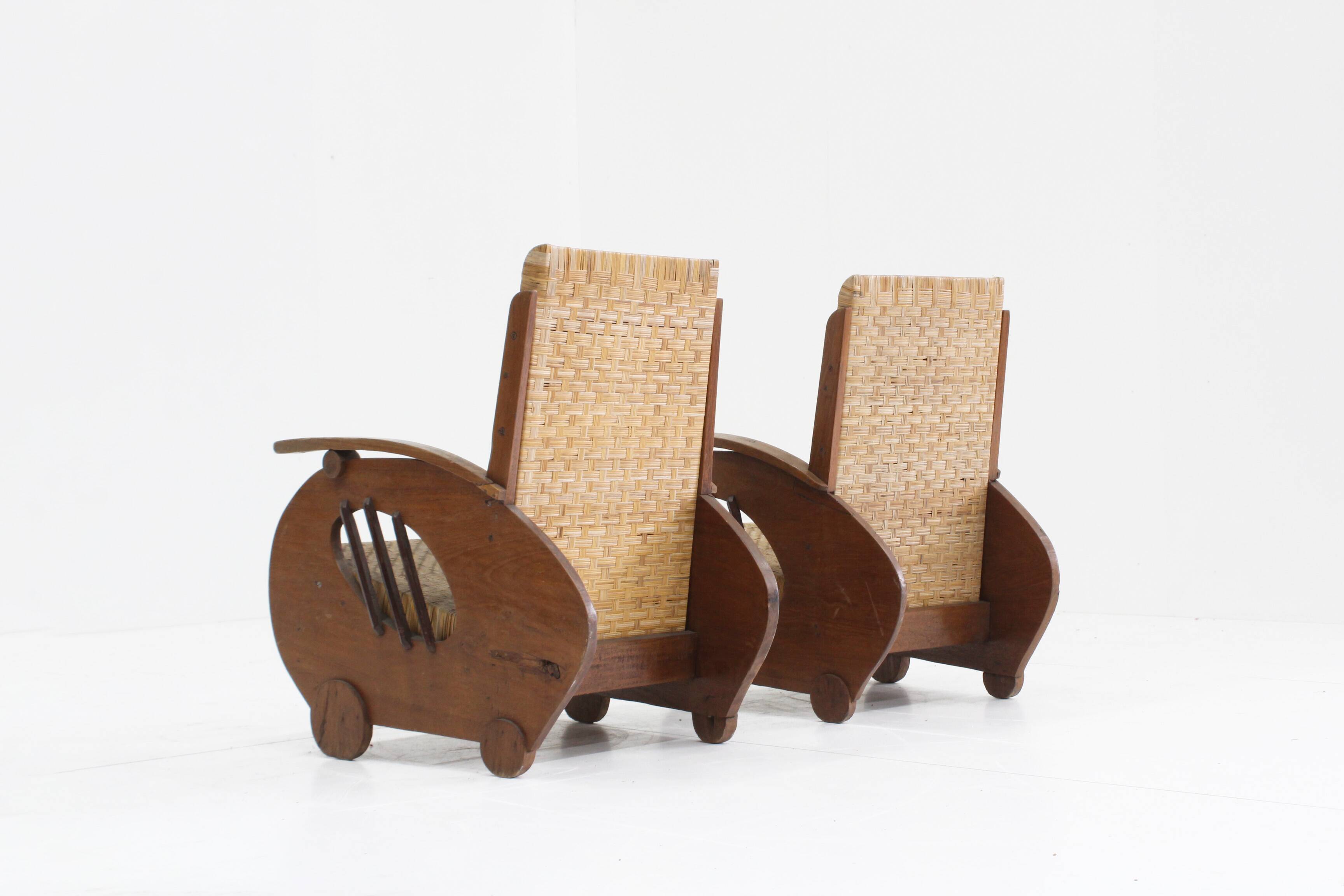 Ensemble de fauteuils en rotin tressé au design Art déco, années 1930, Italie