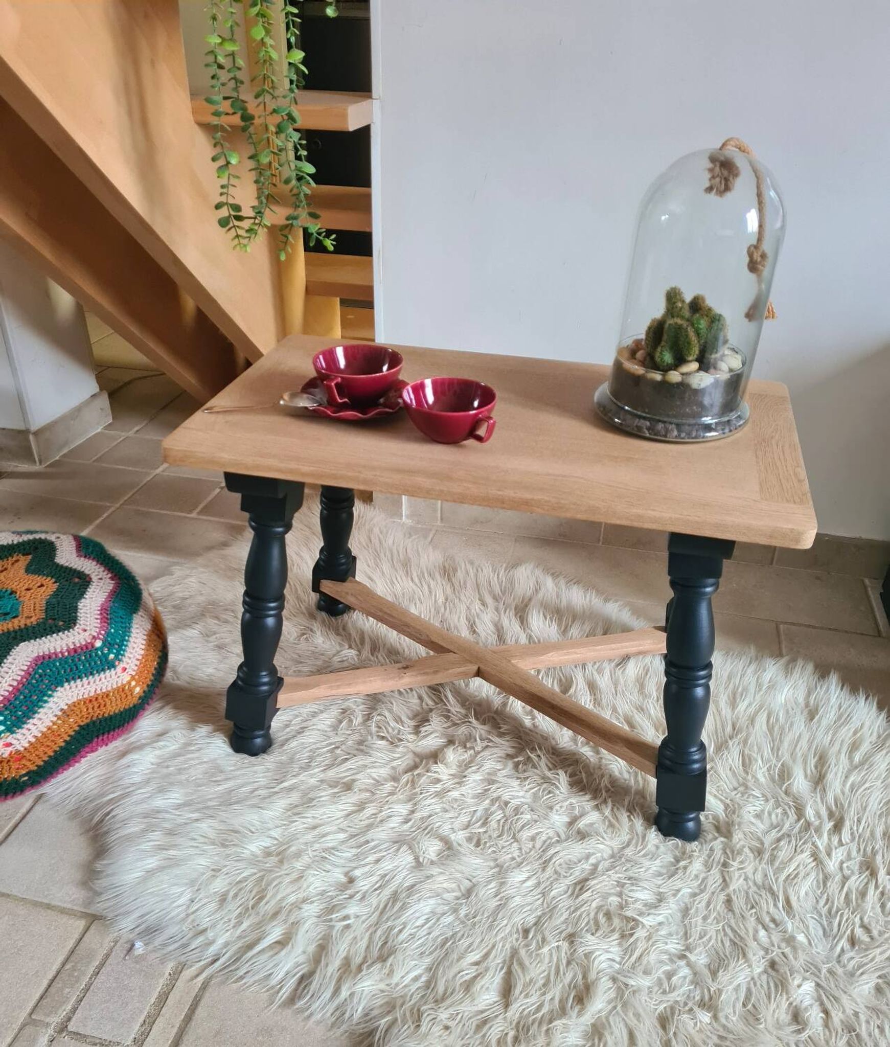 Vintage coffee table in raw oak and black
