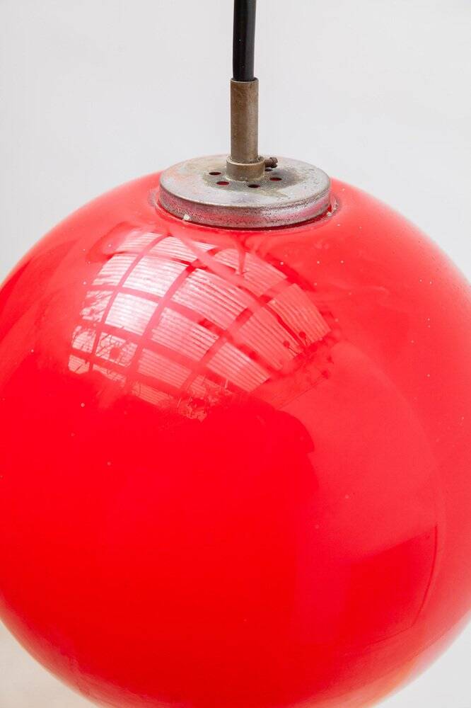 Red opaline glass pendant lamp by Peill&Putzler 1970