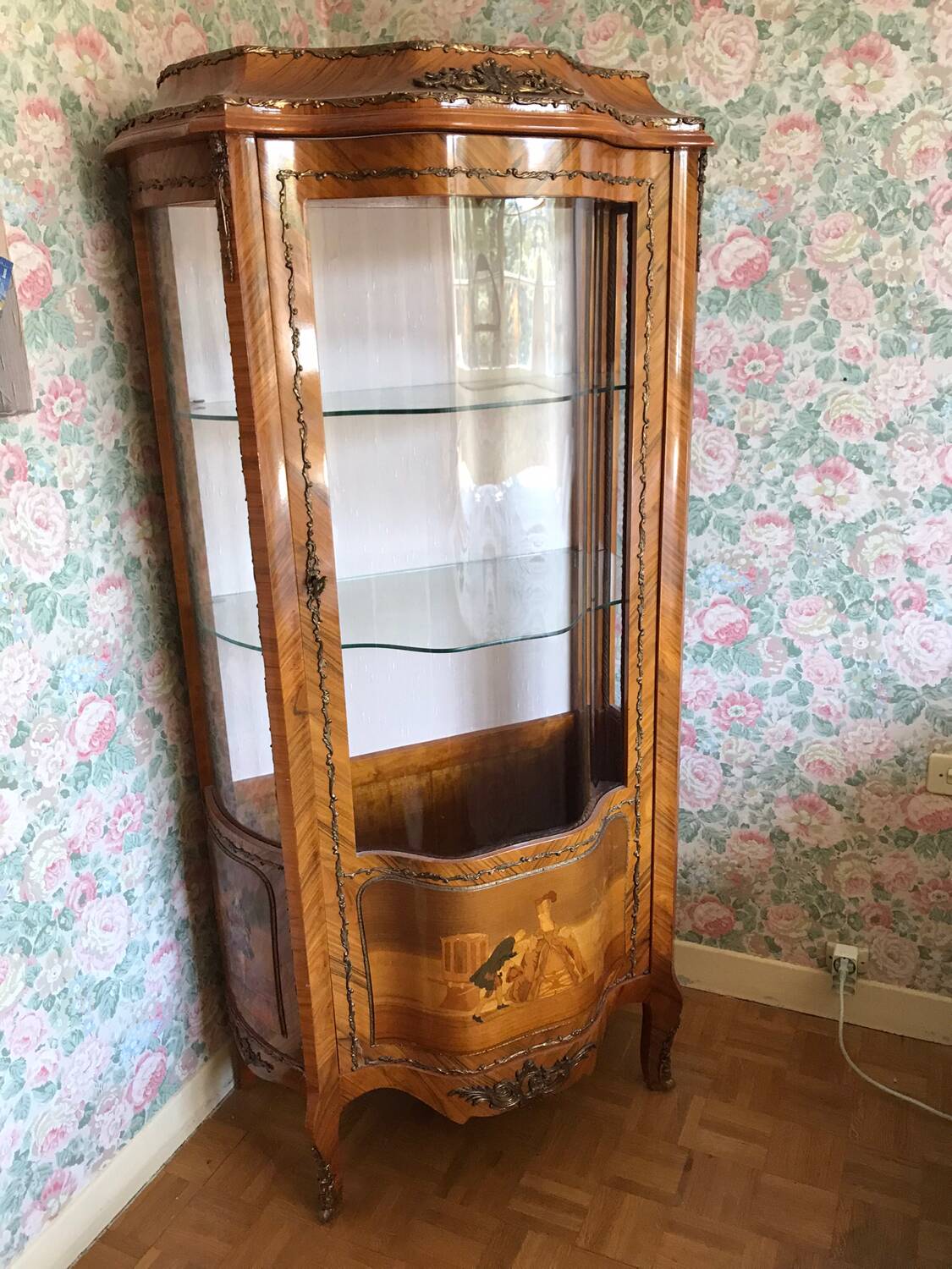 Louis XV-XVI marquetry display cabinet