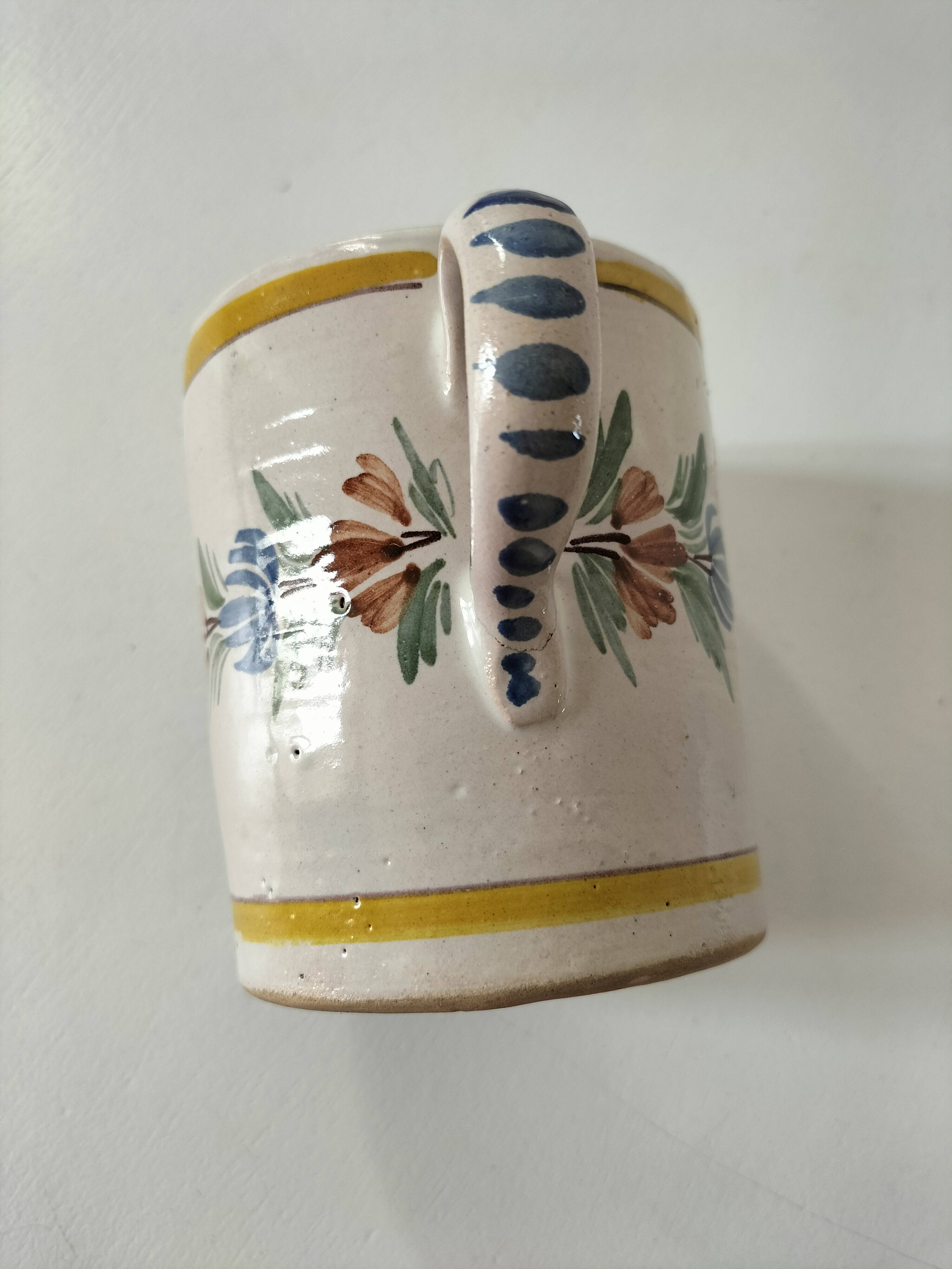 Antique Quimper Henriot jug-cup peasant style circa 1900.