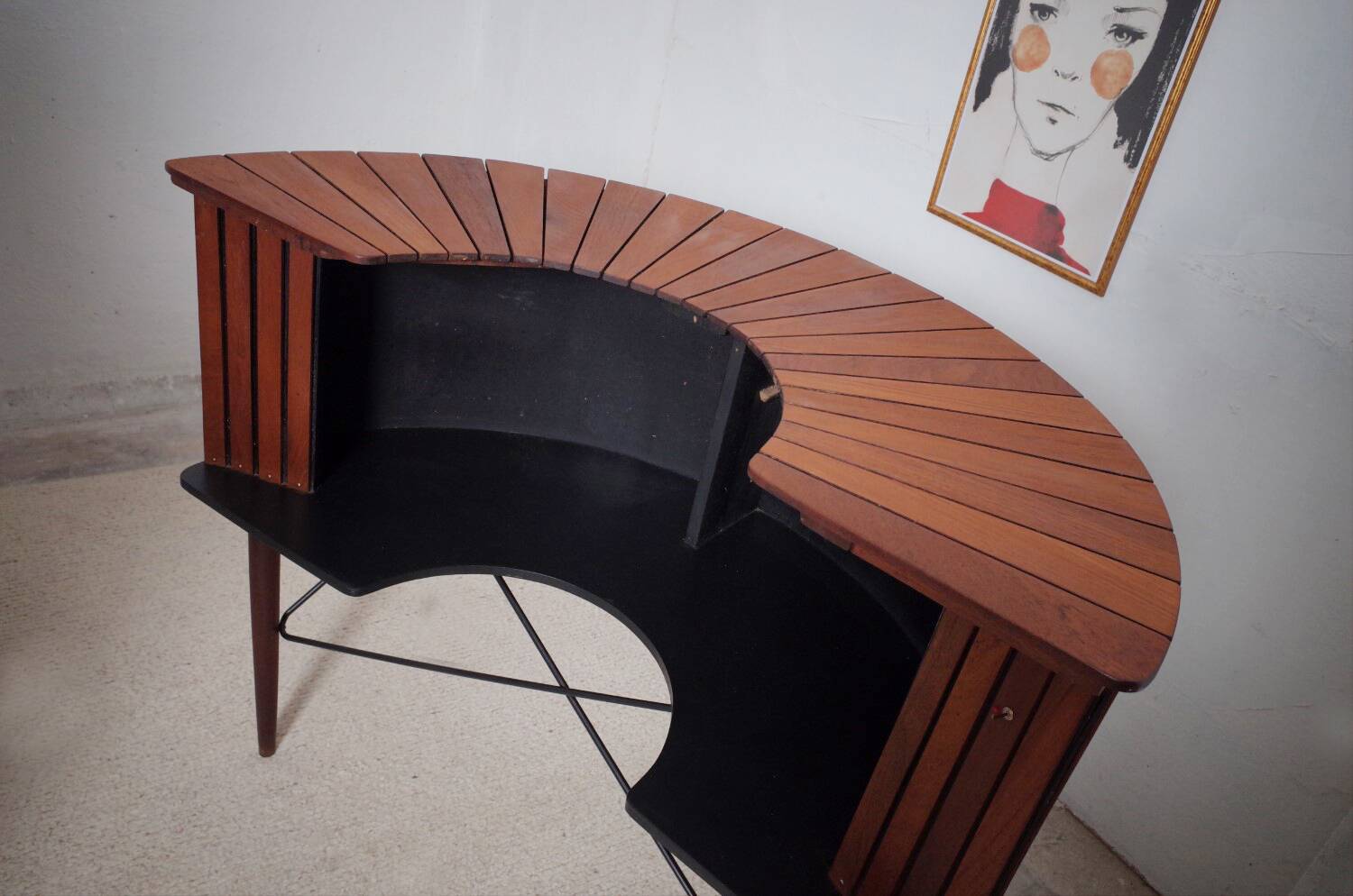 Sika Møbler vintage Bar mit 4 Barhocker aus Teak