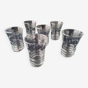 6 vintage table glasses in goblet shape, ground decor