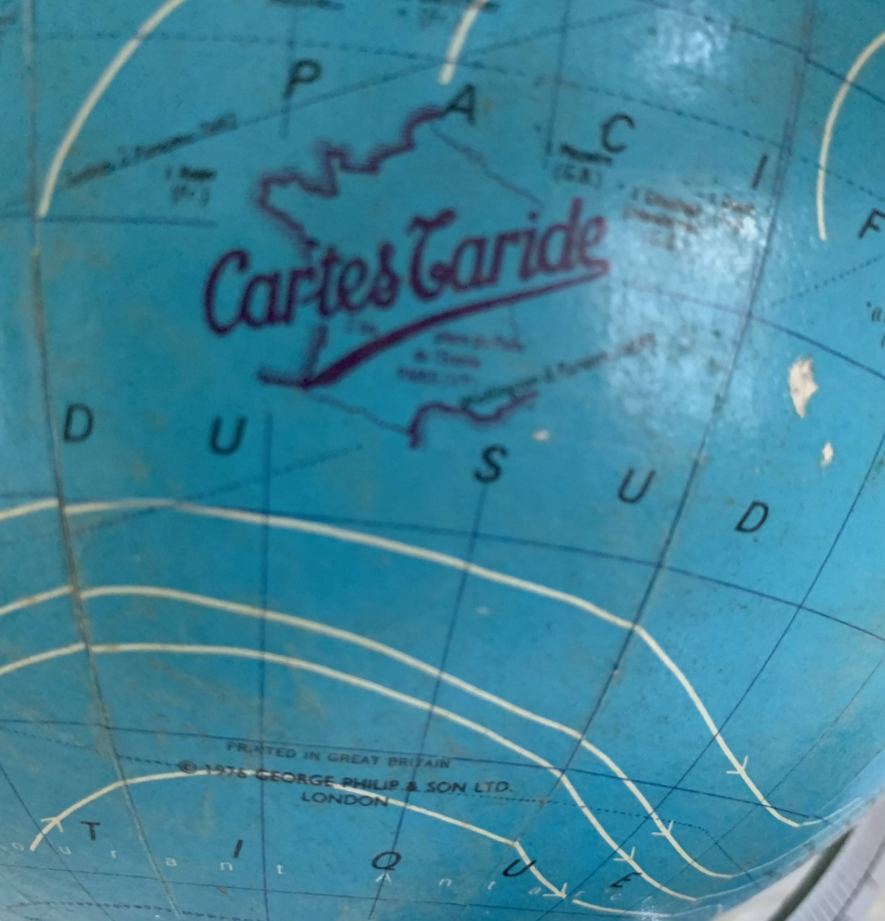 Vintage 1976 Terrestrial Globe Taride Glass Marble World Map - 30 cm