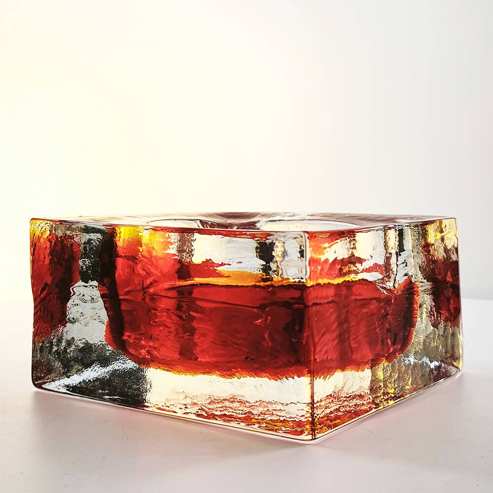 1960s Big Handcrafted Square Ashtray in Uranium Murano Glass by Mandruzzato