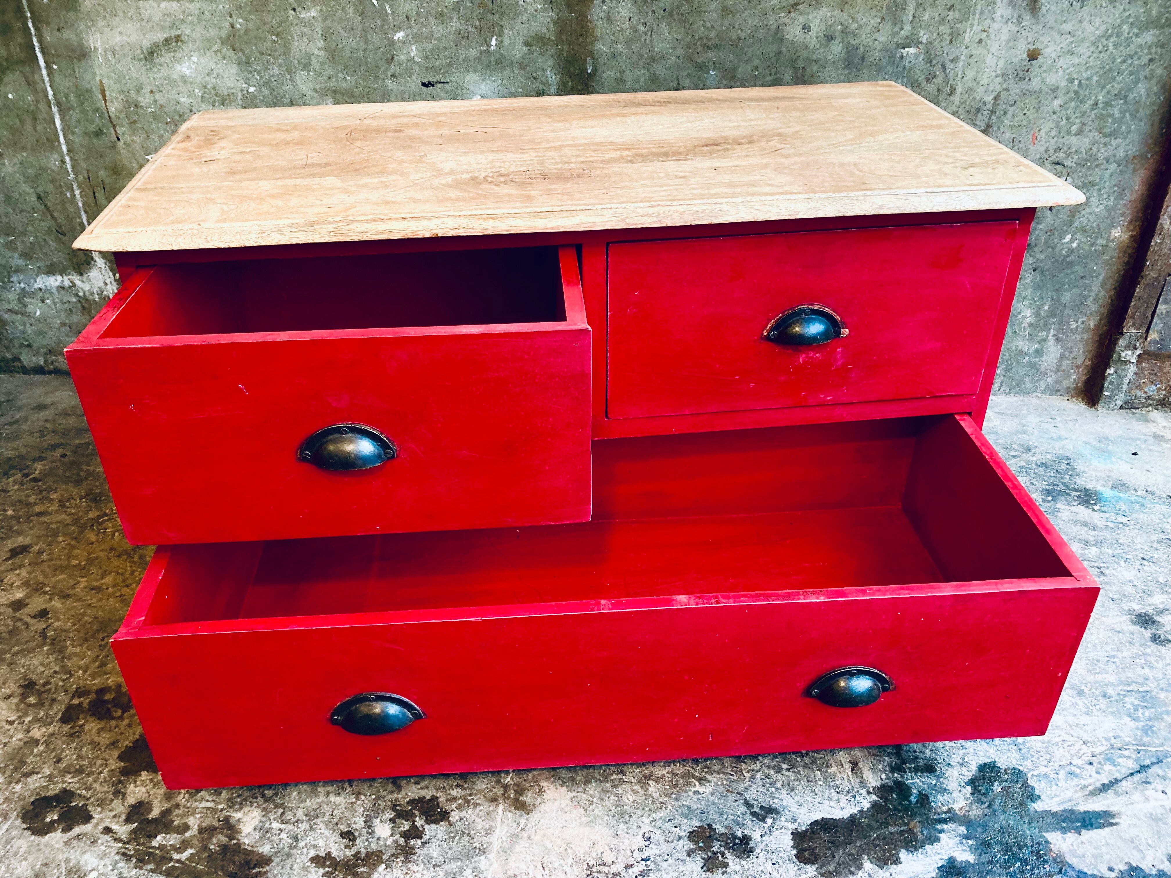 Bright red chest of drawers