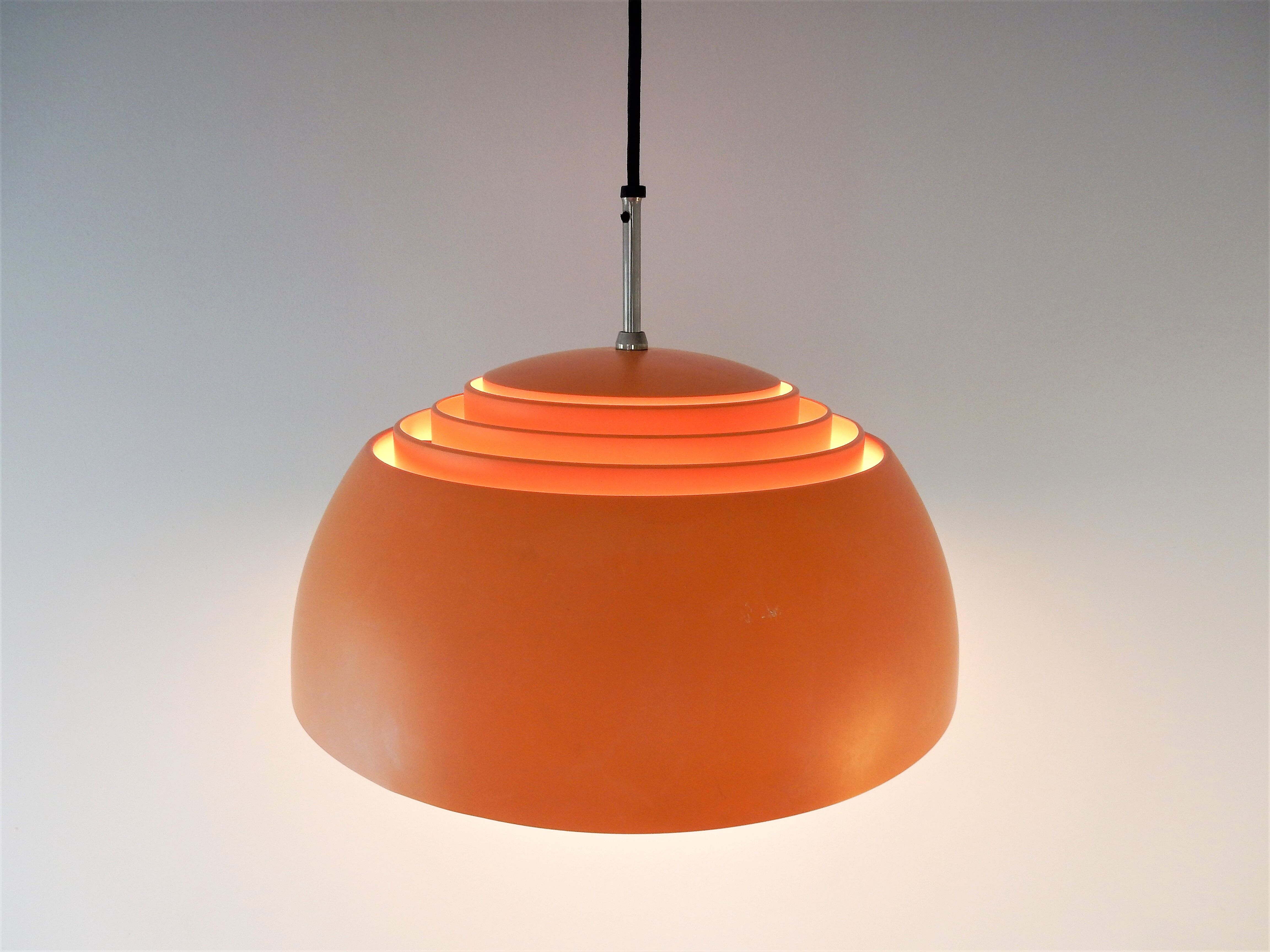 Swedish orange metal and glass pendant lamp by Hans-Agne Jakobsson, 1970s