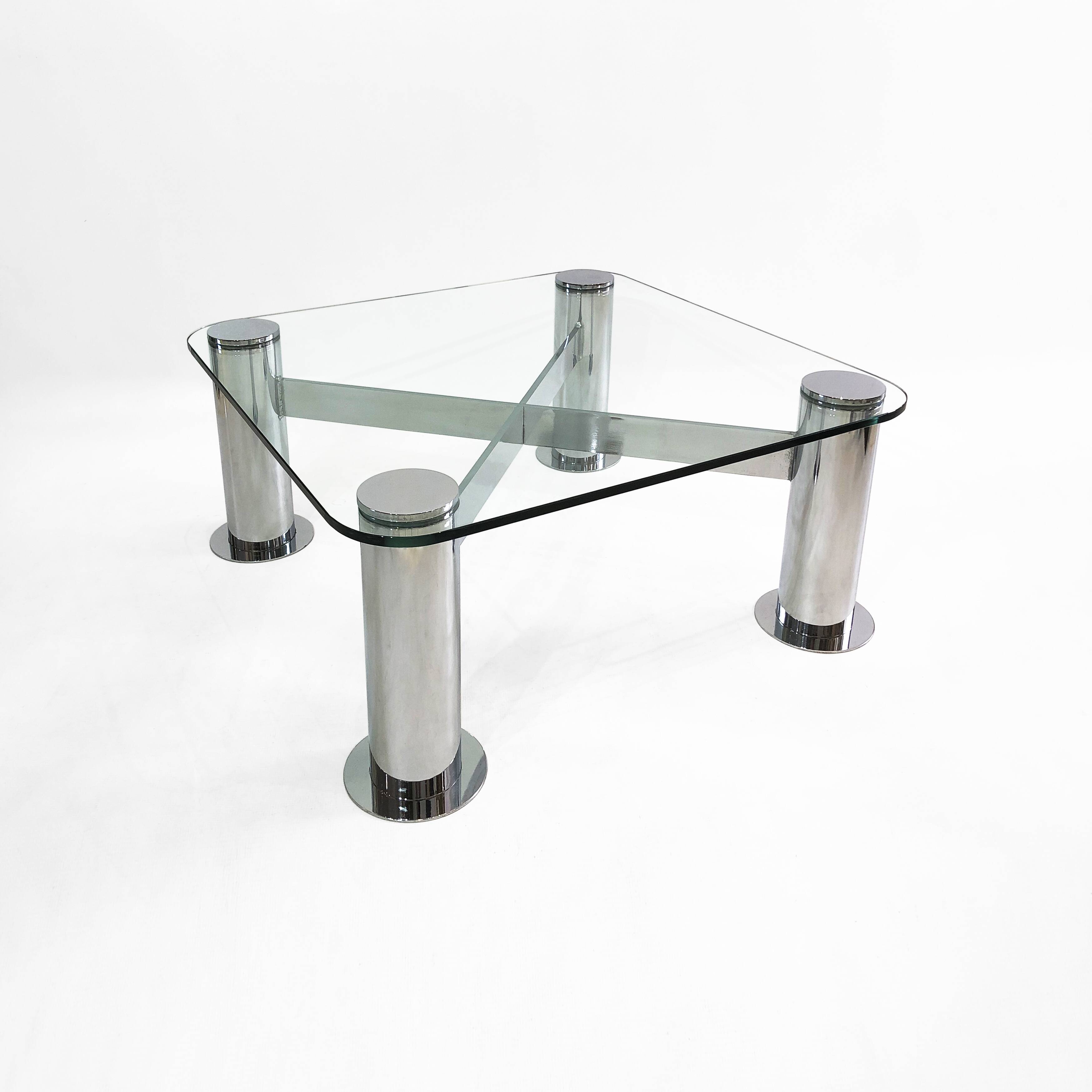 Pace Postmodern Coffee Table 1980s Vintage Retro Italy Chrome Glass