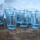 Set of 8 blue bubble-blown blown glass shot glasses