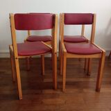 Série de 4 chaises années 60 bois blond et skaï