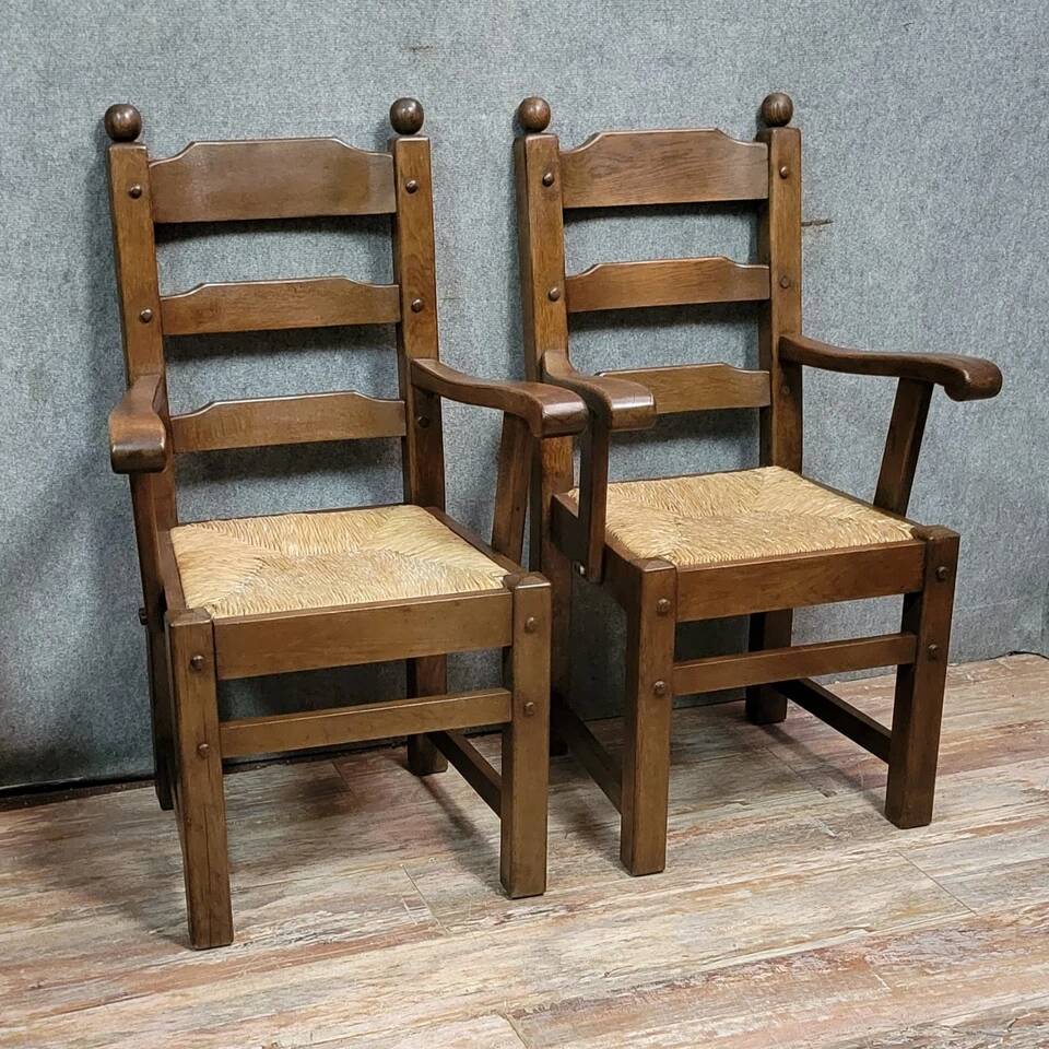 Pair of solid wood brutalist armchairs circa 1950