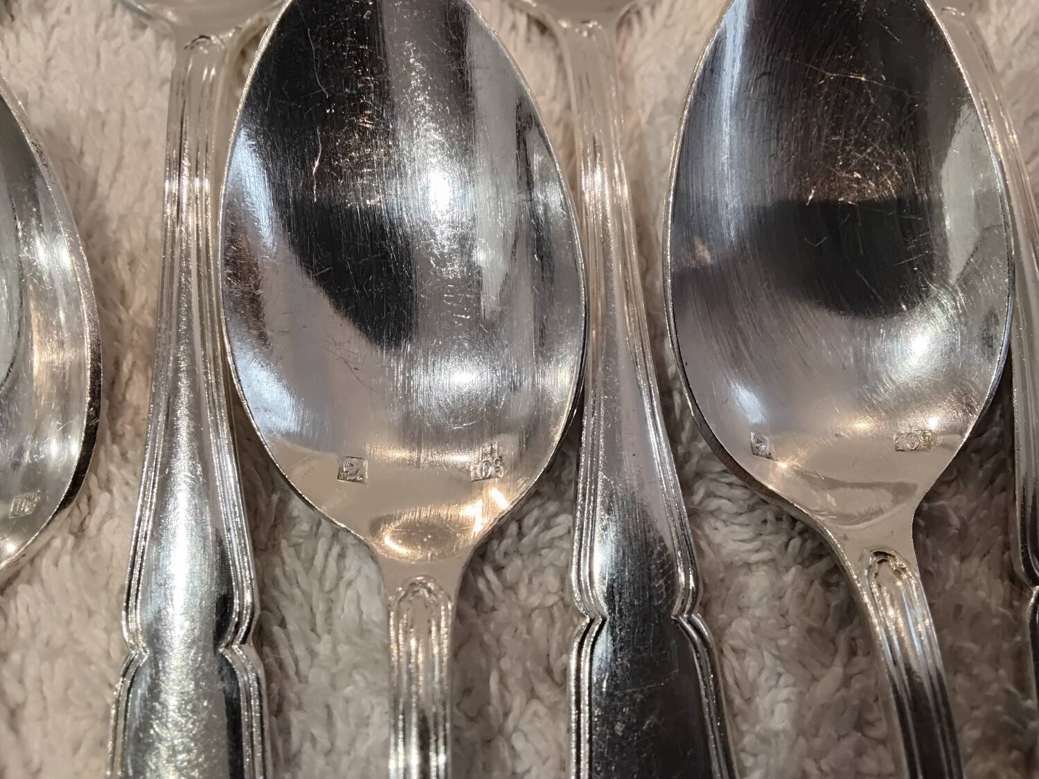 12 silver-plated metal mocha spoons by silversmith Guillaumot, Contours 11.6cm