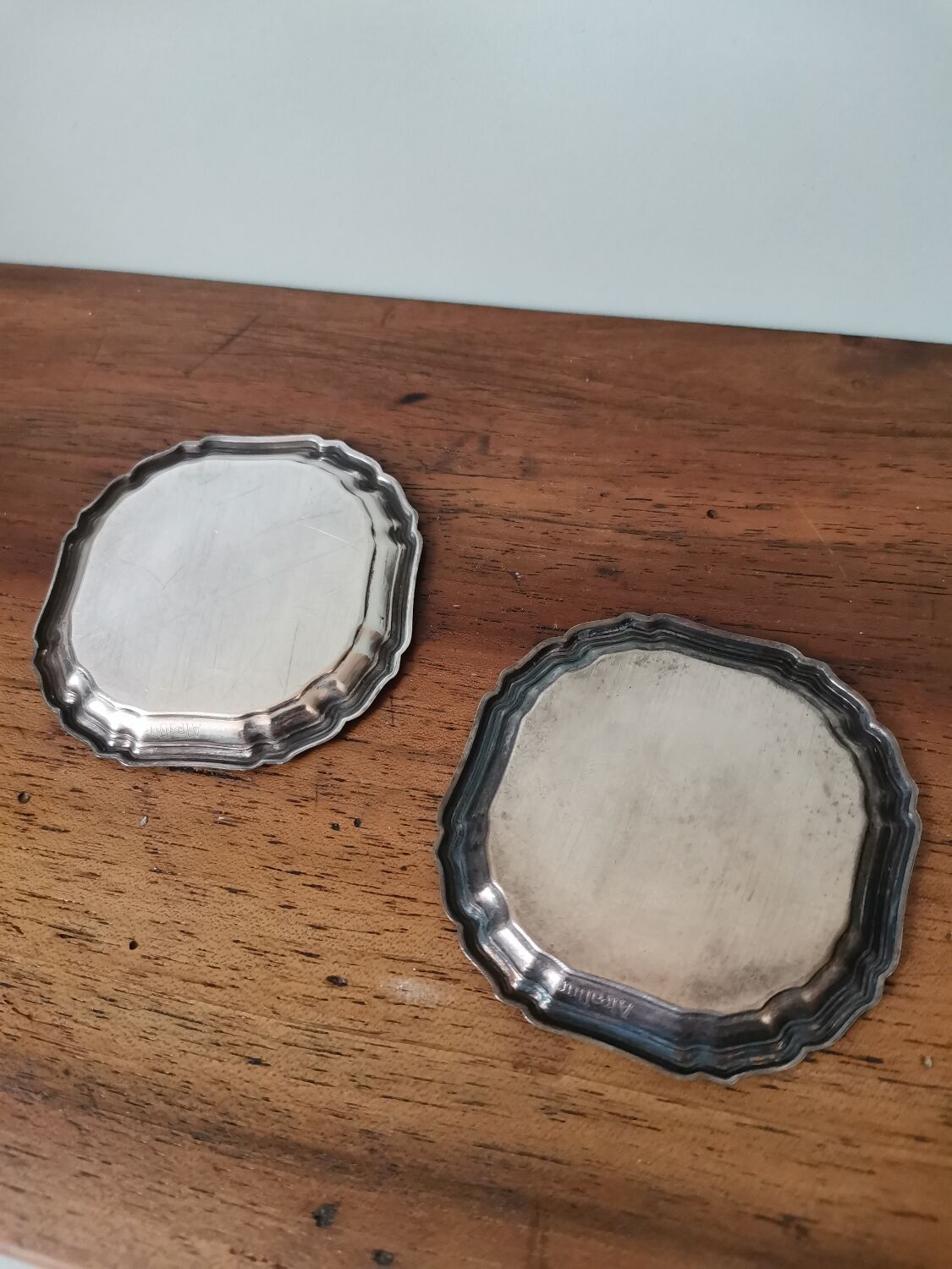 Set of 2 vintage Alpadur silver metal plates