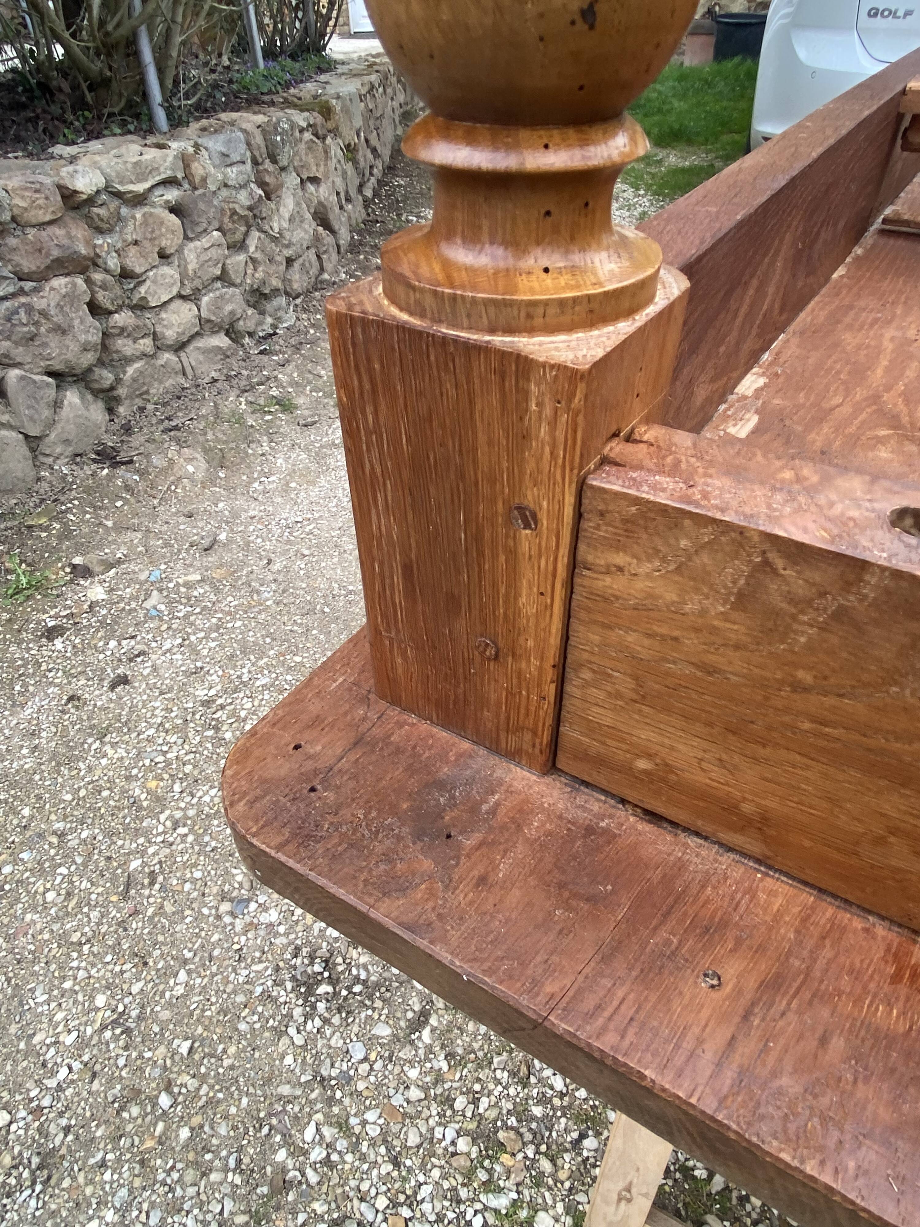 Farmhouse dining table for meals, made of solid oak, 1 drawer, 1950, 180x74cm.