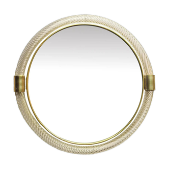 Miroir mural en verre de Murano « Torgiglione-Torchon » de style vénitien rond, dans le style Barovier St