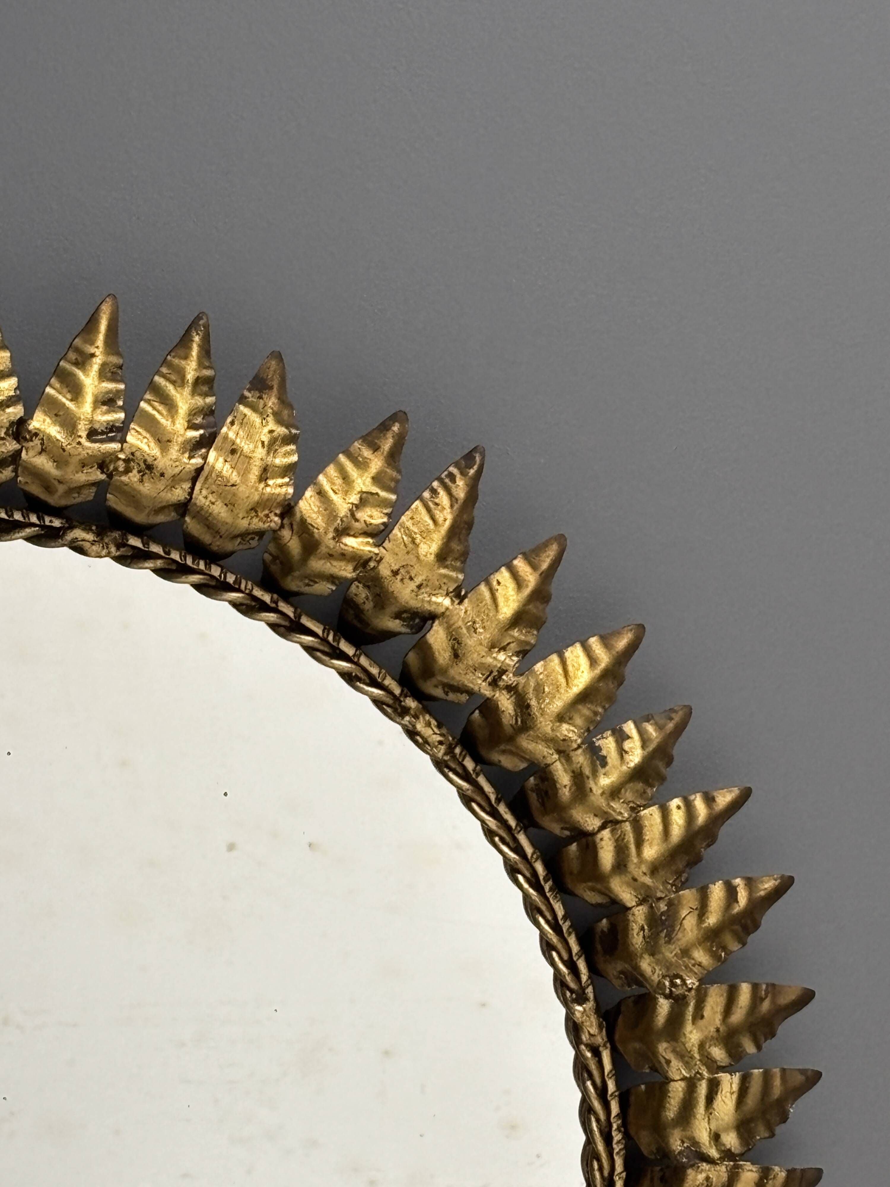 Midcentury bohemian Hollywood Regency Spanish gilt metal sun mirror, 1960s
