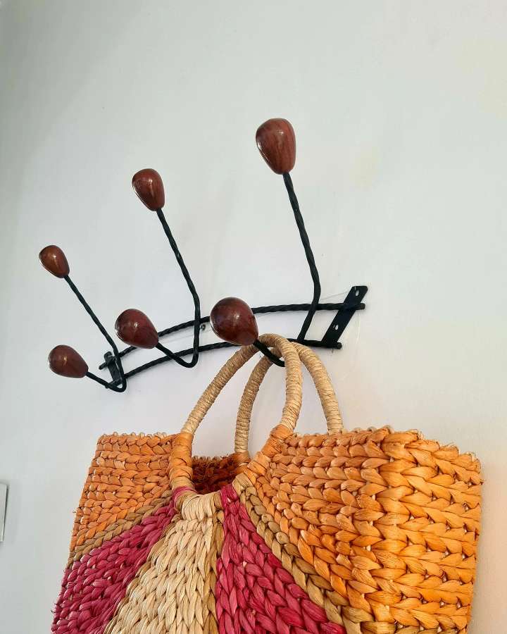 Wooden wrought iron hooks